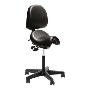 Buro Seating: Buro Bambach Saddle Seat Chair, Sit Stand Chair, Black Vinyl, with Back, Assembled