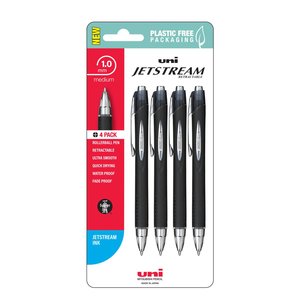 Uni Jetstream 1.0mm Medium Retractable Pen, Black, 4's pack