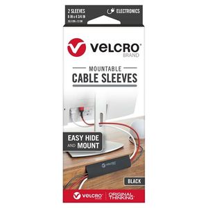 Velcro: Velcro Mountable Cable Sleeves, Mount Electrical Cords, Removable Adhesive, Under Desk Management, 203x120mm, 2x Sleeve Pack, Black