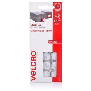 Velcro: Velcro 16mm Stick On Hook & Loop Dots, Pack of 15, General Purpose