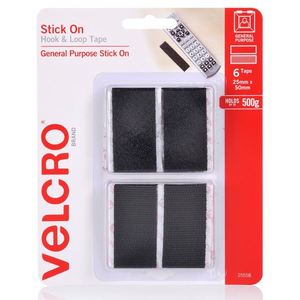 Velcro 25mm x 50mm Stick on Hook & Loop Pre-Cut, 6 Pack Surface Tape, General Purpose