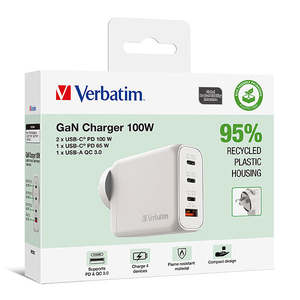 Verbatim: Verbatim USB Gan Charger 100w, 3C+1A, White