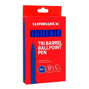 Warwick Triangular Barrel Ballpoint Pen, Medium 1.0mm, Blue, Pack of 12