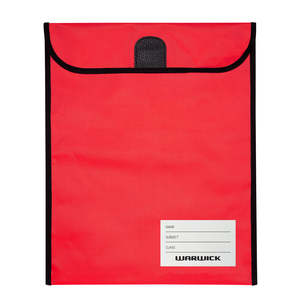 Warwick Homework Bag, XL, 450mm x 360mm, Hook & Loop Closure, Red