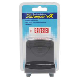 XStamper VX-B 1021 ENTERED Self Inking Rubber Stamp, Red