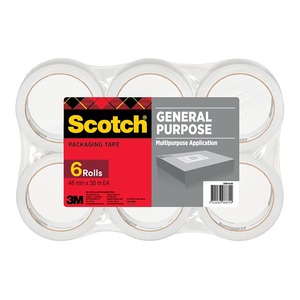 Scotch: Scotch Clear Packaging Tape 48mm x 50m, Pack of 6 (3350-OPP)