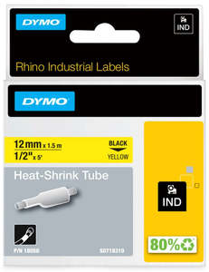 Dymo Rhino Heat Shrink Tube Tape 12mm Black On Yellow (18056)