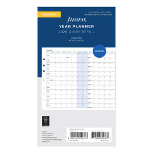 2026 Filofax Personal Refill Year Planner, Horizontal, 95mm x 171mm