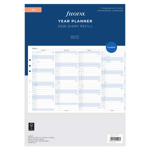 2026 Filofax A4 Refill Year Planner, Vertical, 210mm x 297mm