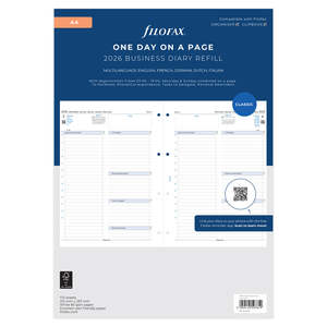 2026 Filofax A4 Refill Classic, Day Per Page With Appointments, 210mm x 297mm