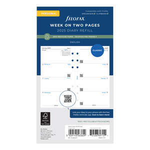 2026 Filofax Classic Refill, 95mm × 171 mm Personal, Recycled, Week to View Diary