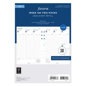 2026 Filofax A5 Refill Classic, Week To View With Appointments, 148mm x 210mm
