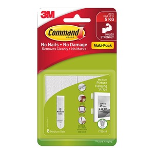 Command Medium Picture Hanging Strips, White, Pack of 8 Sets (17204VP-8PK)