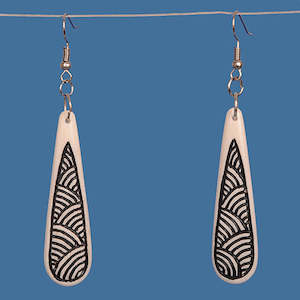 Bone Drop Earrings with Black Patterned Stain