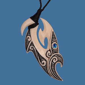 Special Bone Carvings: Bound Manaia Hook with Moko Pendant Necklace