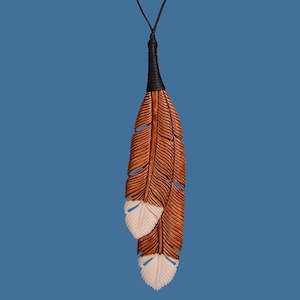 Special Bone Carvings: Huia Feather Pendant - Brown