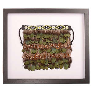 Framed Pheasant Feather Mini Korowai with Green Band