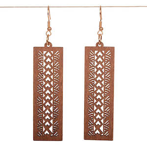 Long Wood Tribal Patterned Earrings