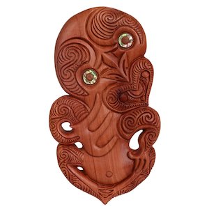 Maori Hardwood Carvings: Wooden Tiki Wall Hanging - Large