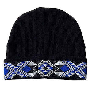 Maori: Beanie with Royal Blue Taniko