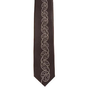 Piupius: Black Maori Necktie with Grey Kowhaiwhai