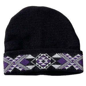 Other Maori Design Items: Beanie with Purple Taniko