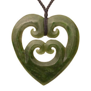 Greenstone Pendants: Quad Koru Heart 80mm Pendant Necklace