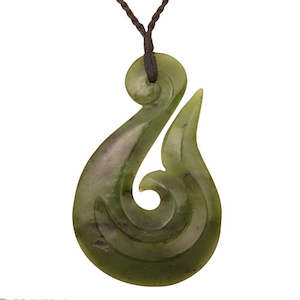 Greenstone Pendants: Greenstone Hook with Koru Swirl Pendant Necklace