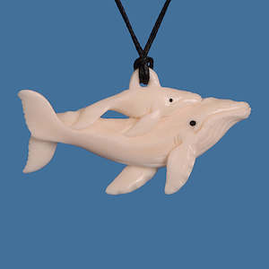 Maori Necklace: Whale with baby bone carving