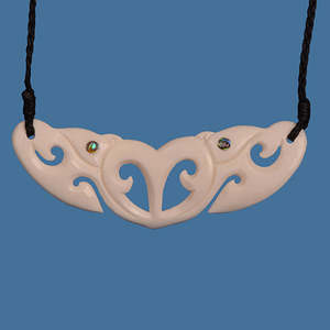 Maori Bone Carvings: Bone Manaia Heart Pendant Necklace