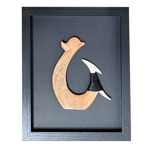 Shadow Box Wall Art with Hand Carved Wood Fish Hook