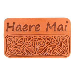Maori Hardwood Carvings: Haere Mai Wood Sign