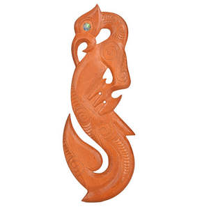 Maori Hardwood Carvings: Wooden Manaia with Hook Wall Hanging