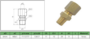 Male Stud Couplings: Male stud coupling 6mm M8x1 Brass F113777