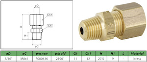 Male Stud Couplings: Male stud coupling 3/16" M8x1 F000436