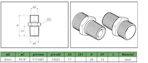 Body Male Stud Couplings: Body male stud coupling 8mm 1/4" F115487