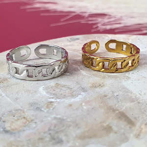 Linked Chains Adjustable Ring - Gold or Silver