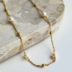 Ocean Whispers Freshwater Pearl Necklace - Gold