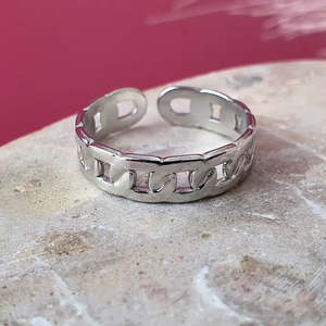 Linked Chains Adjustable Ring - Silver