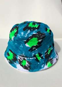Dizzie Bucket Hats: Turquoise Leopard- 100% Heavy Brushed Cotton Bucket Hat