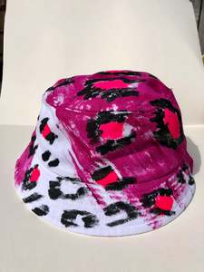 Dizzie Bucket Hats: Pink Leopard- 100% Heavy Brushed Cotton Bucket Hat