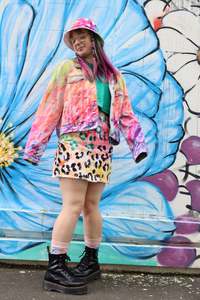 Dizzie Upcycled: Sour Candy Denim Jacket size 18