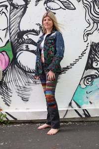 Dizzie Upcycled: Safari Leopard Denim Jacket size 14