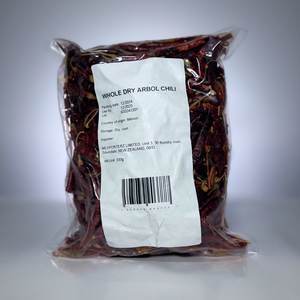 Products: Whole dried arbol chilli with pedicel – 2nd quality 1KG – 3 bags of 333g each