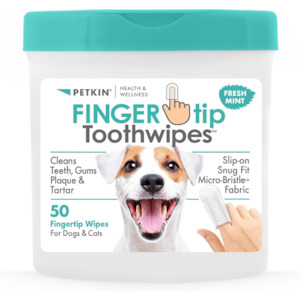 Dog Oral Care: Petkin Fingertip Tooth Wipes- Mint 50pk