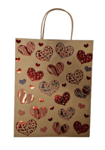 Shmick Natural Kraft Partyware: Kraft Gift Bag with Metallic Foil Hearts 25x32cm