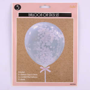 Luxe Pink: 5 Pink Mini Confetti Balloons on Sticks