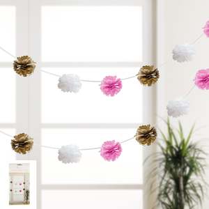 Pink/White/Gold puff garland