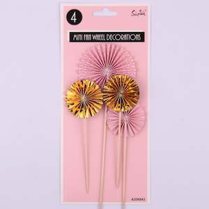 Luxe Pink: *4pk Pink Mini Fan Wheel Decorations