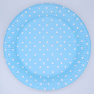 12PK 23cm BLUE DOTTY  PAPER PLATES